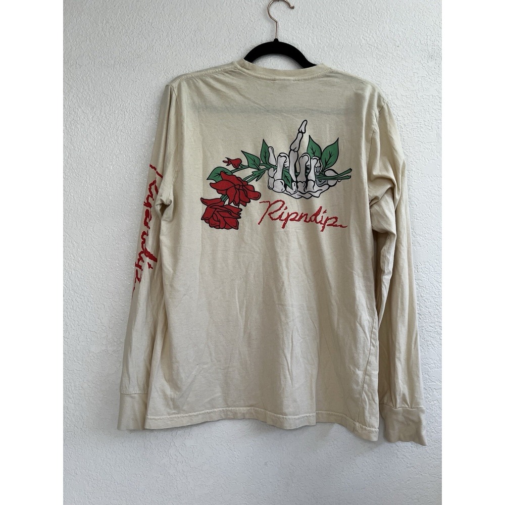 Ripndip Mens Tan Skeleton Rose Graphic Long Sleeve‎ Pocket T-Shirt Medium